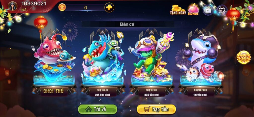 Hướng dẫn cách chơi game Bắn Cá 8US Online cực kỳ hấp dẫn 1 Nhiều sảnh chơi Bắn Cá 8US phù hợp với “túi tiền” game thủ